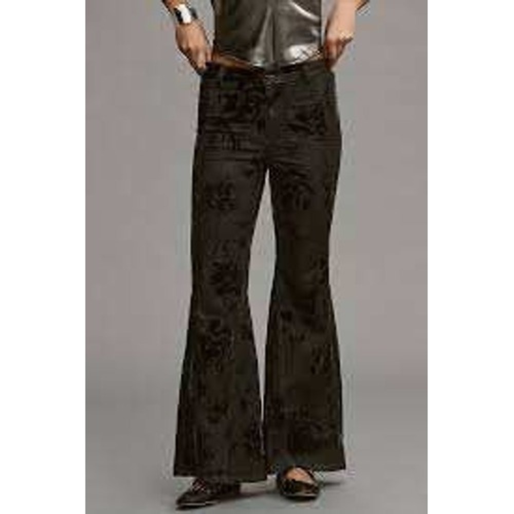 Pilcro and the Letterpress Velvet Flocked Floral Wide Leg Jeans Grey Black 29